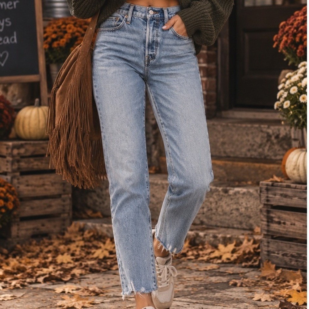 Levis Wedgie High Rise Straight Leg Jeans Light Wash Raw Hem Blue Womens 27 Crop